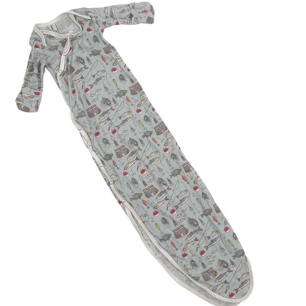 Copper Pearl Hook Fishing Print Knotted Baby‎ Gown Newborn Sleeper
